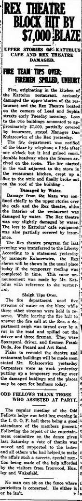 Bessemer Theater - Jan 21 1921 Article On Fire That Proves Rex Was The Same Theater